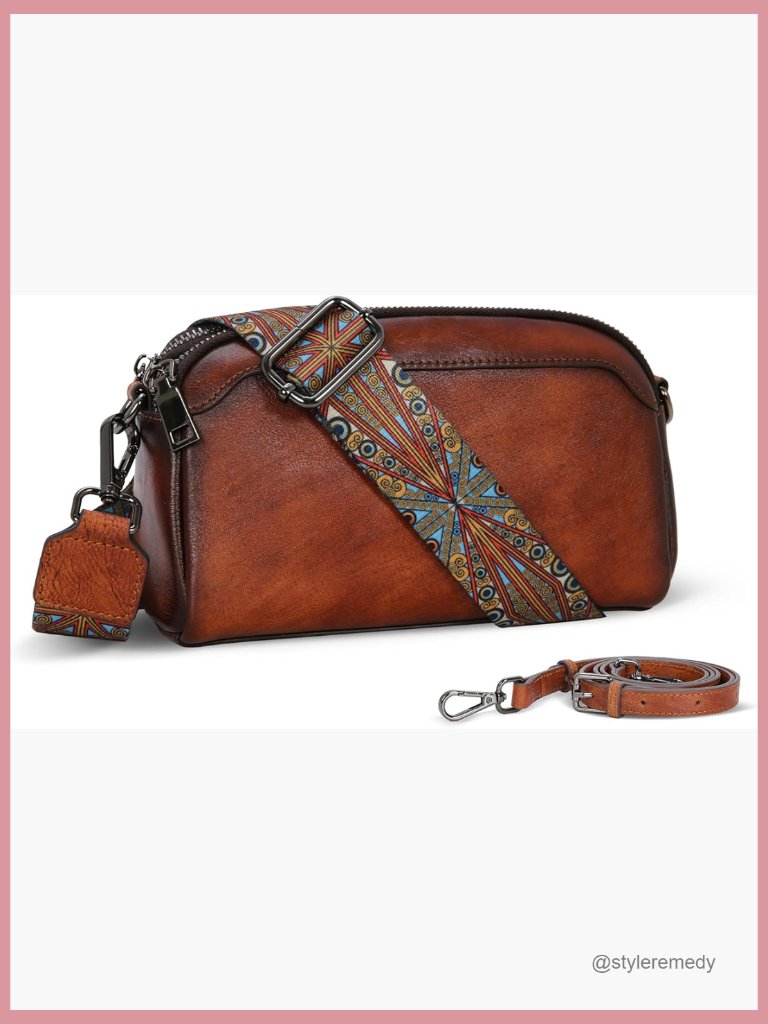 Leather Small Crossbody Bag With Multiple Pockets, Vintage Satchel, Adjustable